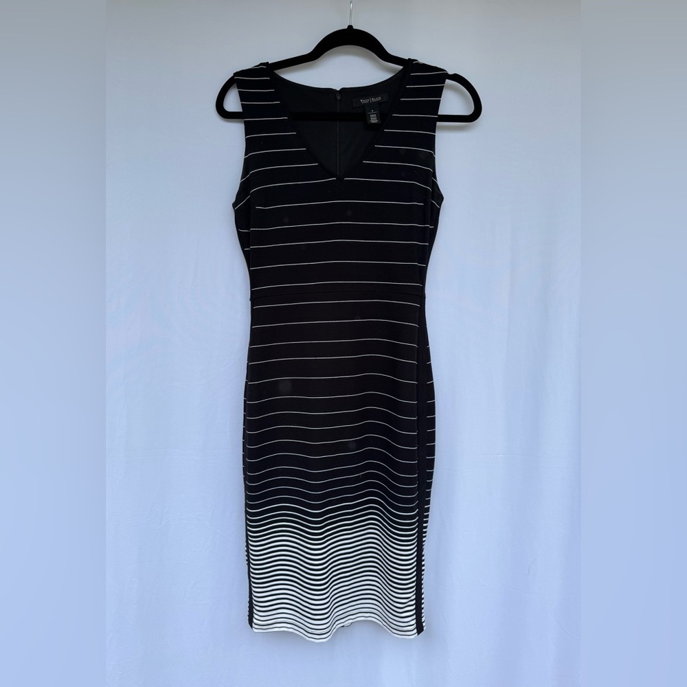White House Black Market Black and White Striped Midi Dress